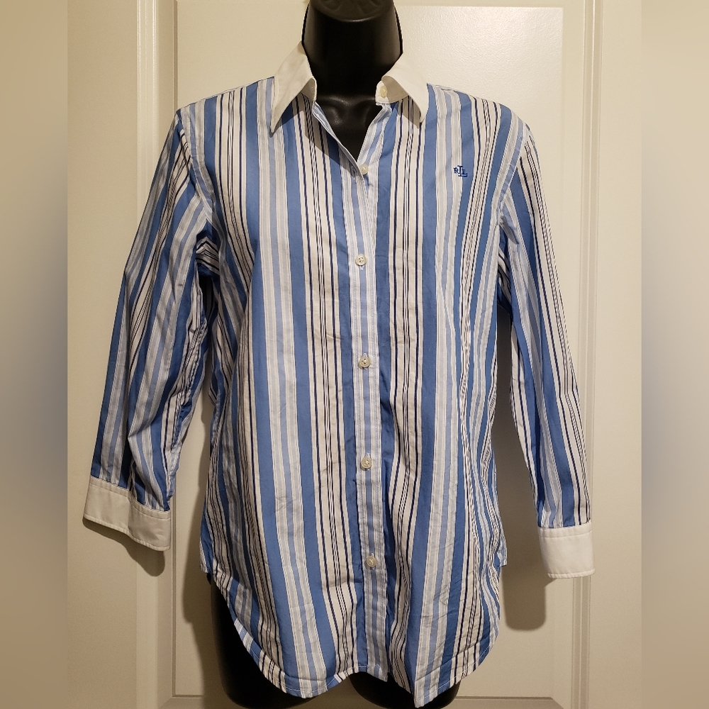 Vintage EUC Lauren Ralph Lauren pinstripe 3/4 sleeve. Sz Small
